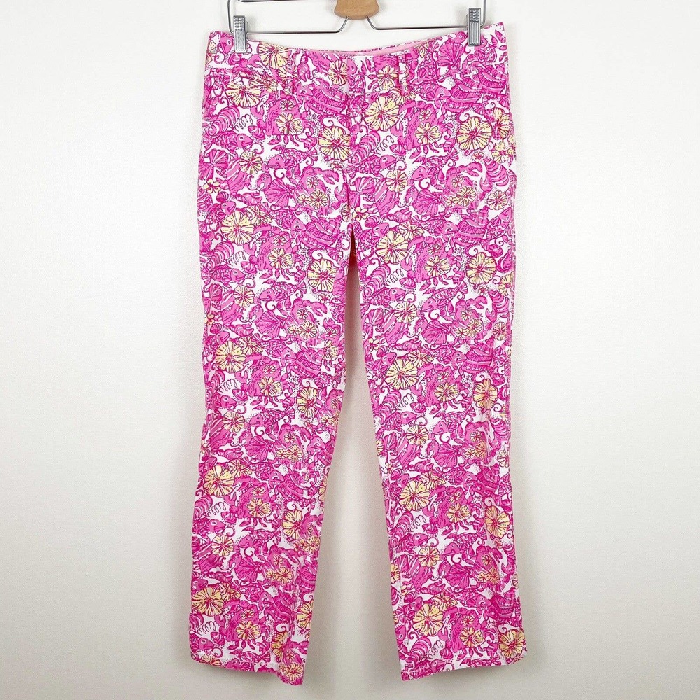 Lilly Pulitzer Whitney Pants Chum Bucket Pink White Yellow Fish Size 6